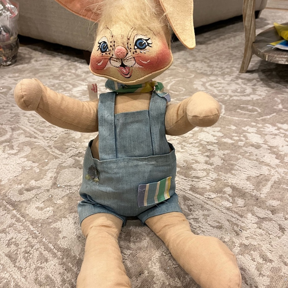 Annalee Handmade Bunny Doll in Blue Overalls